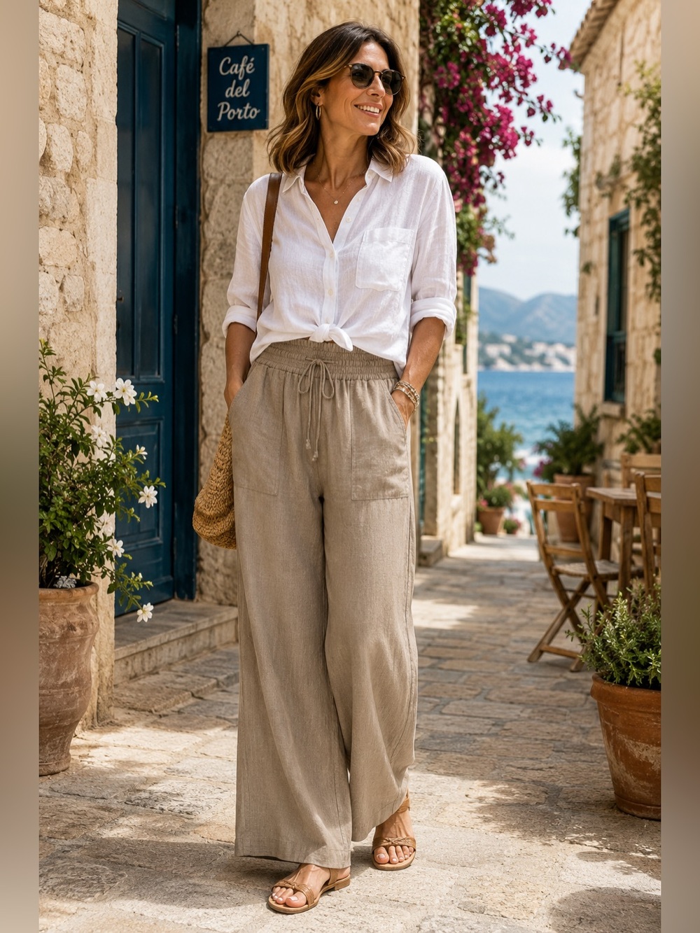 Grace & Lace Linen Blend Wide Leg Pants Women’s Large with Drawstring & Pockets